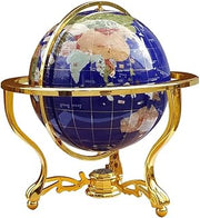 Globe, 17.7 Inch Height 12.9 Diameter Natural Gemstone with Zinc Alloy Stand Globe Clear Text Marking