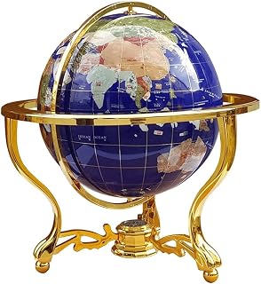 Globe, 17.7 Inch Height 12.9 Diameter Natural Gemstone with Zinc Alloy Stand Globe Clear Text Marking