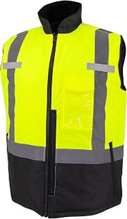 Radians SJV41B Unisex Class 2 High Visibility Reversible Insulated Safety Vest with Color Blocking, Green/Black, Size S
