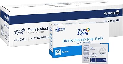 Dynarex DynaSafety Sterile Alcohol Prep Pads - Medium - 70% Isopropyl Alcohol, Individually Wrapped, Soft Cleaning Wipes - Case of 40 Boxes, 50 per Box