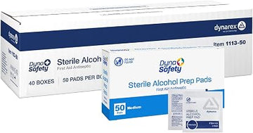 Dynarex DynaSafety Sterile Alcohol Prep Pads - Medium - 70% Isopropyl Alcohol, Individually Wrapped, Soft Cleaning Wipes - Case of 40 Boxes, 50 per Box