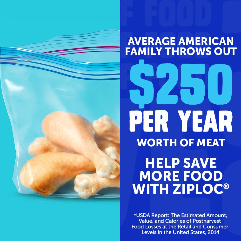 Half Gallon Food Storage Freezer Bags by Ziploc – Half Gallon, 1.89 liters, Pack of 9, Model 386241