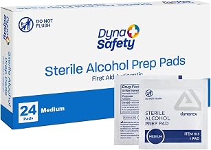 Dynarex DynaSafety Sterile Alcohol Prep Pads - Medium - 70% Isopropyl Alcohol, Individually Wrapped, Soft Cleaning Wipes - Box of 24