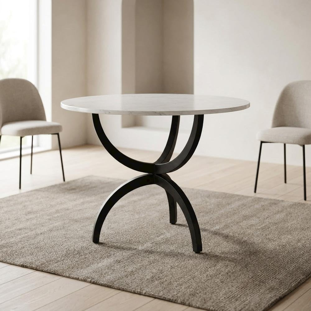 Dining Table with 40-Inch Round White Marble Top by Starlight Canyon Home – 40 inch diameter, 30 inch height, Metal, White
