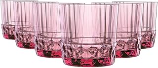 Bormioli Rocco America '20s Set Of 6 DOF Glasses, 12.5 Oz. Colored Crystal Glass, Lilac Rose, Made in Italy