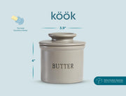 KooK French Butter Keeper, Ceramic Crock with Lid, Matte Speckled Grey