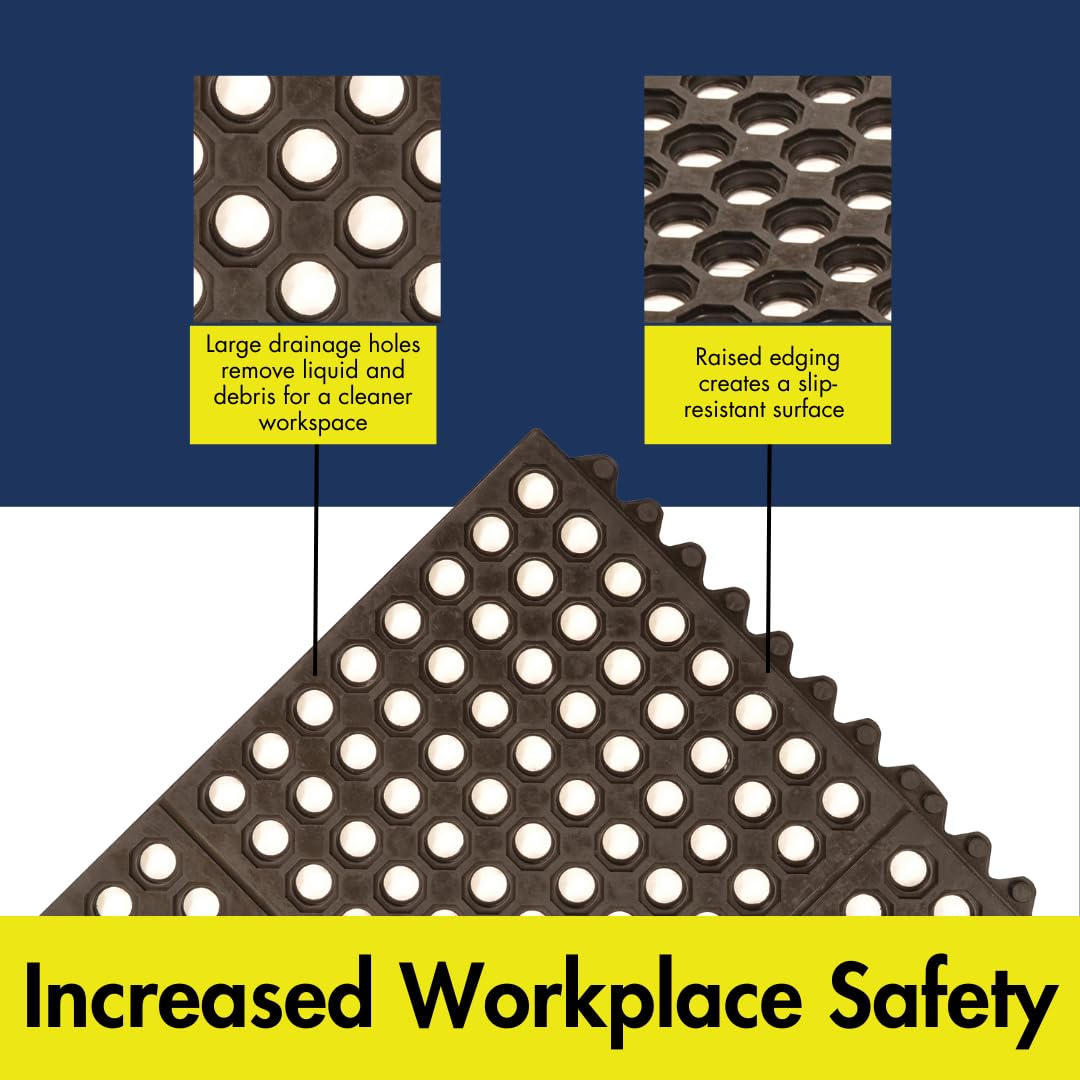 3' x 3' Light-Duty Rubber Drainage Mat by Notrax – Stock Size, Rubber, Black, Model 501S0033BL