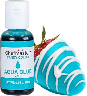 Chefmaster Aqua Blue Candy Color | True-Tone Shades | Oil-Based | Professional-Grade Dye | Chocolate, Strawberries, Cake Pops | Decorating | Easy-to-Use | Manufactured in the USA | 0.64 oz