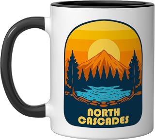North Cascades Washington Mountain Lake View Ceramic Mug, Black/White