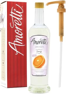 Amoretti Sugar Free Orange Syrup, 94 Servings Per Bottle (750 ml), with Pump for Flavoring Coffees, Cocktails, and other Beverages, Gluten Free, GMO/GEO Free, Preservative Free