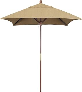 California Umbrella 6' Sq Wooden Market Umbrella, Push Open Pin Stop