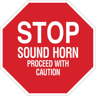 Stop Sound Horn Proceed With Caution Sign by Brady – 18"H x 18"W, Polystyrene, White/Red, Model 124507