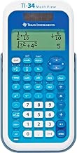 Texas Instruments TI-34 MV School Calculator (Multi View, 4 Line Display, Solar and Battery Operated) Blue/White