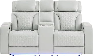 Global Furniture USA U8611 Blanche Silver PWR CON REC LOVESEAT with PHR, LED & Speaker