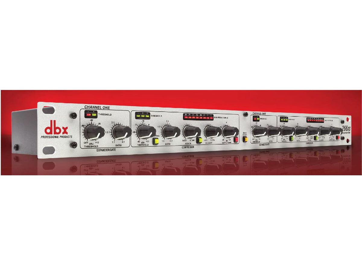 266xs Professional Audio Compressor/Gate Dynamic Effects Processor with Sidechain Insert. For Portable by dbx – 1U - 1.75" H x 5.75" D x 19.00" W inches, Silver, Model DBX0112