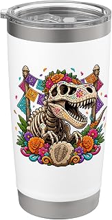 T Rex Sugar Skull Floral Fiesta Celebration Stainless Steel Insulated Tumbler