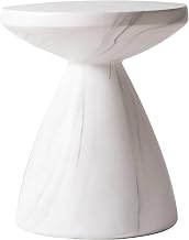 LeisureMod Modern Side Table with Lightweight Fiberstone Top 20” Round Accent Table and Hourglass Pedestal Base for Outdoor, Home, Living Room Dune Series in Marble White