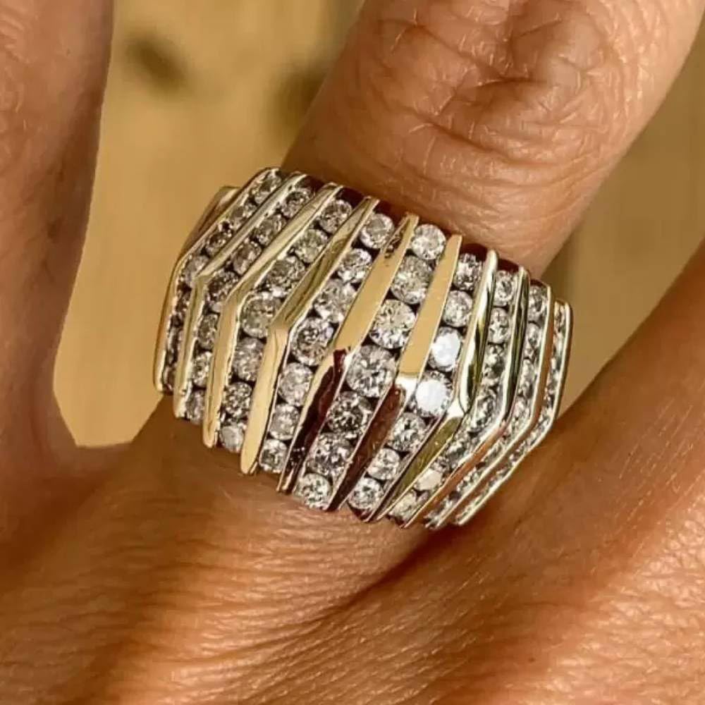Round CZ Channel Setting Wide Ring for Women Gold Color by Generic – 7, Brass, Gold Color, Model A292_7