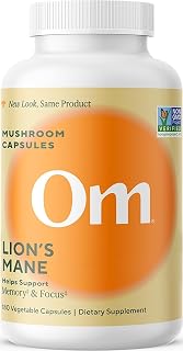Om Lion’s Mane Mushroom Capsules - Organic Mushroom Supplement and Nootropic - Brain Supplements for Memory and Focus, 180 Count (60 Servings)​