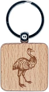 Sniggle Sloth Emu Large Australian Flightless Bird Engraved Wood Square Keychain Tag Charm