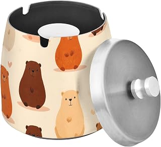 Beaver Pattern Splash Ashtray with Lid, Outdoor Ashtrays for Patio