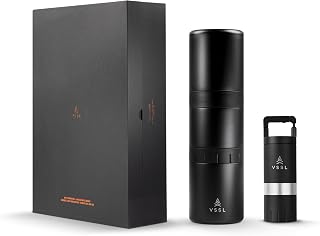 VSSL Nest Pour Over Coffee Kit + Java G25 Grinder Gift Set, Contains Two 10 Oz Mugs, Splash Proof Lid, Pour Over Coffee Dripper, Java G25 Grinder and Storage Connector, Black
