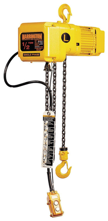 Harrington SNER010S-20 SNER Electric Hoist w/Hook Suspension - 1 Ton by Harrington Hoists – Yellow, Model SNER010S-20-230V