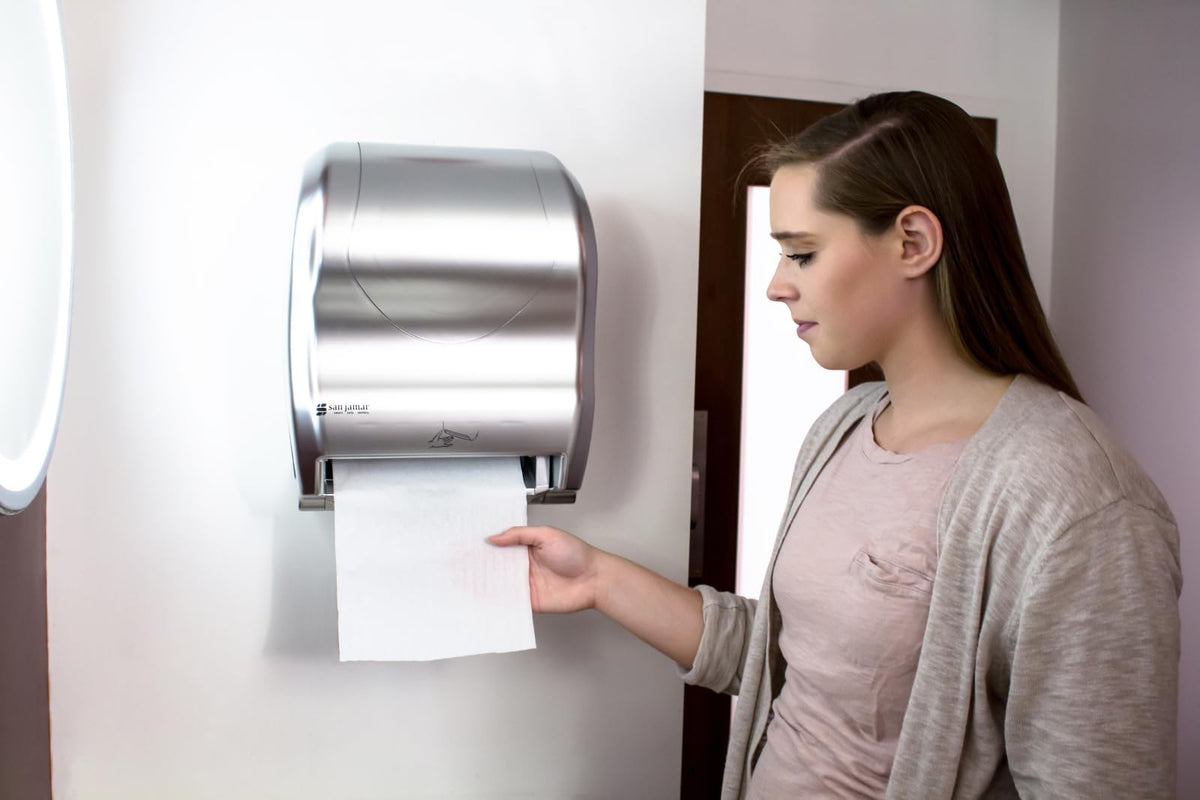 Summit Hybrid Roll Paper Towel Dispenser by San Jamar – 16.5" x 13" x 9.25", Stainless Steel, Silver, Model T8370SS