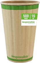 Responsible Products 16 oz Double Wall Insulated Paper Coffee Cups (500 Count), Rigid Wall Insulated To Go Coffee Cup - Natural Brown, Compostable, Eco-Friendly, Disposable Hot Beverage Cups