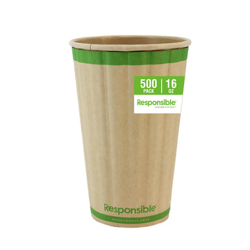 16 oz Double Wall Insulated Paper Coffee Cups (500 Count) by Responsible Products – 16 Ounces, 16.0 fluid_ounces, Paper, Natural Brown, Pack of 500