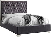 Starlight Canyon Home Velvet-Upholstered Platform Bed with Button-Tufted Panel Headboard, Queen Bed Frame with Headboard for Bedroom, Grey Velvet