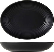 Tuxton Zion Matte Black Embossed Solid Color Coupe 35-Ounce Oval Bowl, Case of 12, Black; Scratch Resistant; Chip Resistant; Lead & Cadmium Free; Dishwasher, Microwave, Oven Safe