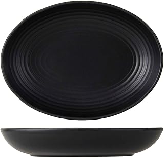 Tuxton Zion Matte Black Embossed Solid Color Coupe 35-Ounce Oval Bowl, Case of 12, Black; Scratch Resistant; Chip Resistant; Lead & Cadmium Free; Dishwasher, Microwave, Oven Safe