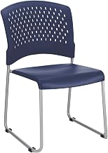 Global Industrial Sled Base Plastic Stacking Chair, Blue, Armless, Mid Back, Lot of 4