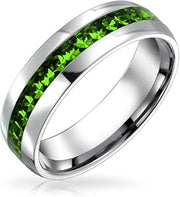 Channel Set Crystal Birthstone Colors Eternity Band Ring Stainless Steel