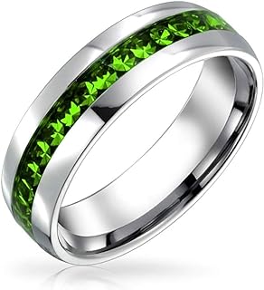 Channel Set Crystal Birthstone Colors Eternity Band Ring Stainless Steel
