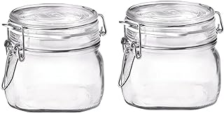 Bormioli Rocco Fido Glass Jars - 17.5 oz Airtight Containers with Clamp Lids & Rubber Seals, BPA-Free Italian Jars for Meal Prep, Overnight Oats, Salads, Smoothies & Healthy Pantry Storage (Set of 2)