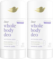 Dove Whole Body Deo Aluminum Free Anti-Friction Deodorant Stick Coconut + Vanilla for All Day Odor Control 2.6 oz (Pack of 2)