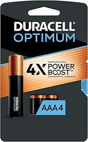 DURACELL Optimum AAA Batteries with 4x Power Boost Ingredients, 4 Count (Pack of 1), Triple A Battery with Long-lasting Power, Alkaline AaA Battery for Household and office devices