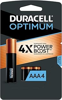 DURACELL Optimum AAA Batteries with 4x Power Boost Ingredients, 4 Count (Pack of 1), Triple A Battery with Long-lasting Power, Alkaline AaA Battery for Household and office devices