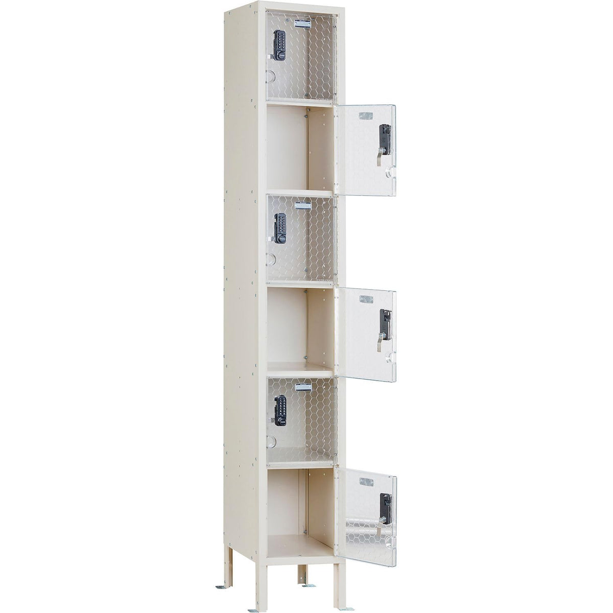 Global Industrial 6-Tier 6 Door Clear View Locker – Digital Lock, 12" Wx15 Dx78 H, Tan, Assembled