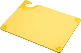 San Jamar Saf-T-Grip Plastic Cutting Board with Safety Hook, 9" x 12" x 0.375", Yellow
