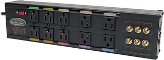 TRIPP LITE Isobar 10 Outlet Audio/Video Surge Protector Tel/Modem/Coax/Network 8ft Cord Right Angle Plug, & $500,000 Insurance (HT10DBS) Black