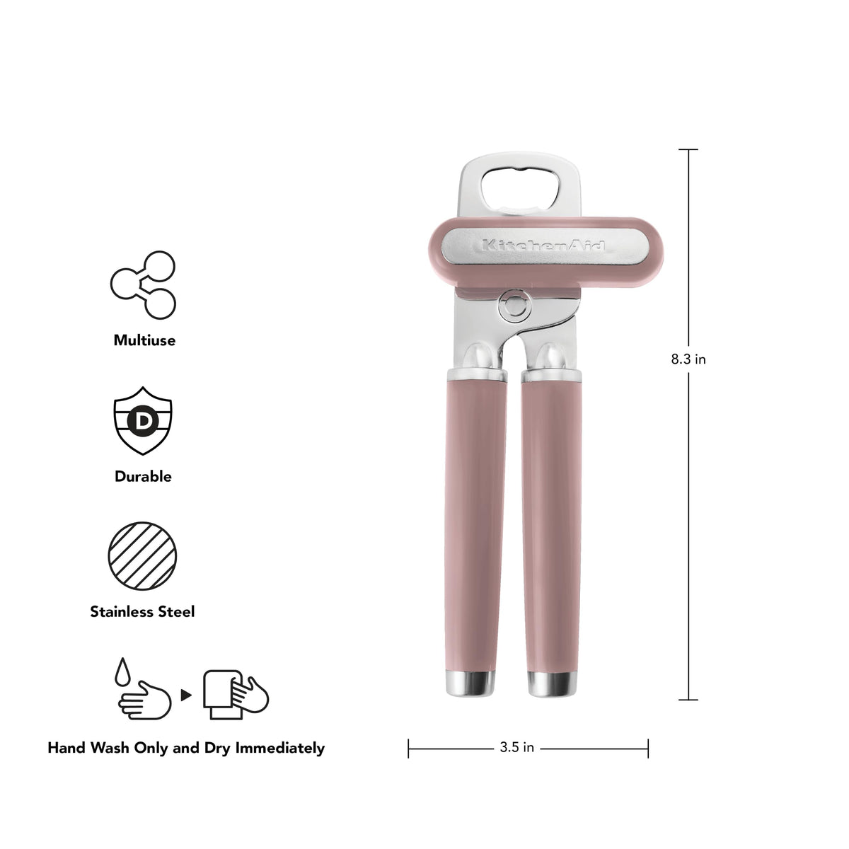Classic Multifunction Can Opener by KitchenAid – 8.34-Inch, Stainless Steel, Dried Rose, Model KE199OHDRA