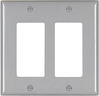 Legrand Pass & Seymour TP262GRYCC12 Trademaster Mid-Size Unbreakable Nylon Wall Plate, 2 Gang, Two Decorator Rocker GFCI Cover, Gray (1 Count)