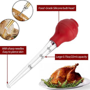 HSHQING Ceramic Turkey Platter Set, 17 Inch with Baster Injector, White Red
