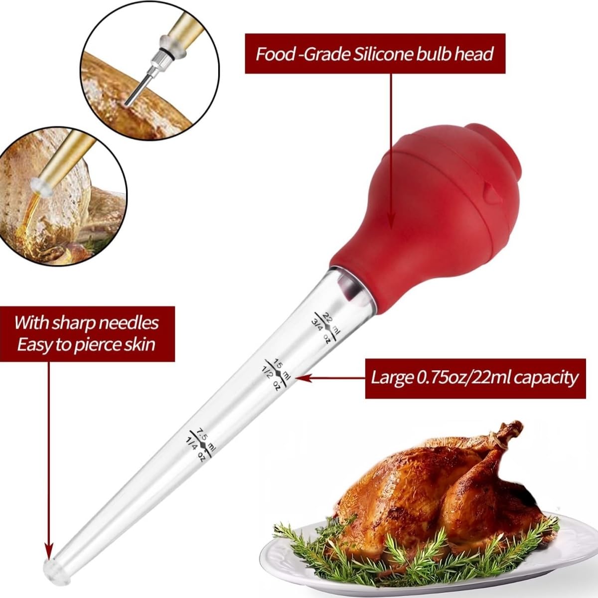 HSHQING Ceramic Turkey Platter Set, 17 Inch with Baster Injector, White Red