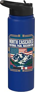 North Cascades Washington Flag Mountain National Park Retro Stainless Steel Insulated Water Bottle