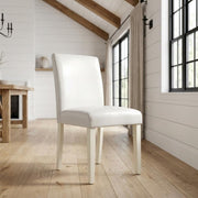 Faux Leather-Upholstered Parsons Dining Chair by Furnifact – Rubberwood, Linen White, Pack of 2