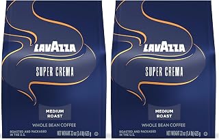 Lavazza Super Crema Whole Bean Coffee, Medium Espresso Roast, Arabica and Robusta Blend, 22 oz Bag (Pack of 2)